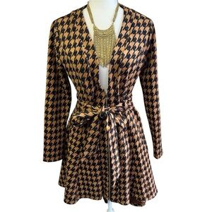 Privy Houndstooth Patterned Belted Jacket Dress Large